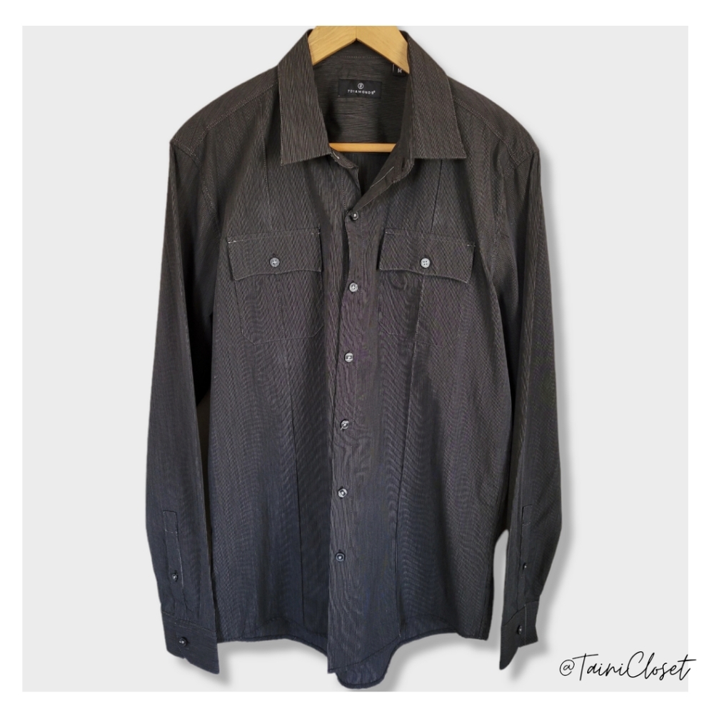 7 Diamonds Long Sleeve Button Down Casual Shirt Charcoal Black